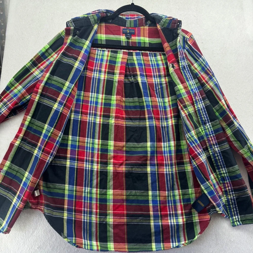 Ralph Lauren Boys XL Red Plaid Button Down Shirt Pony Logo Cotton Preppy Classic